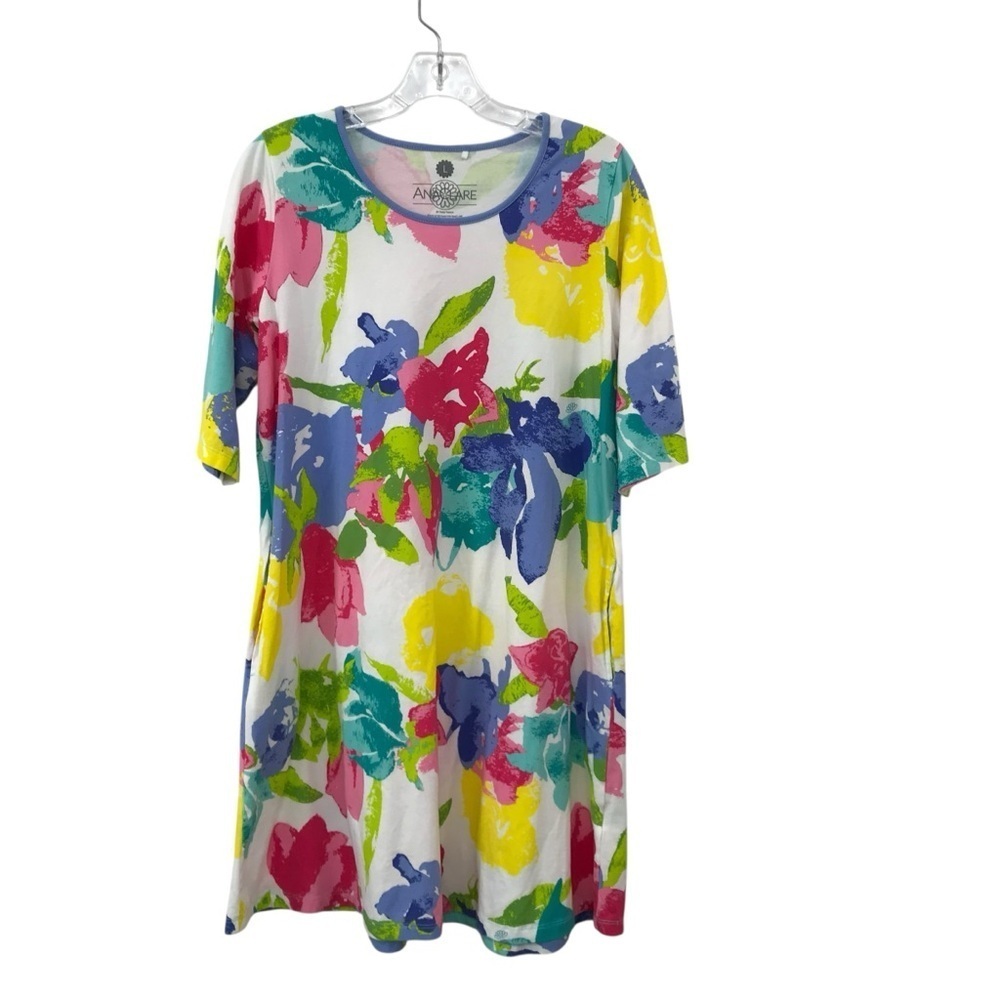 Ana Clare Ladies Large Floral Dress Short Sleeve Knee Length Shift